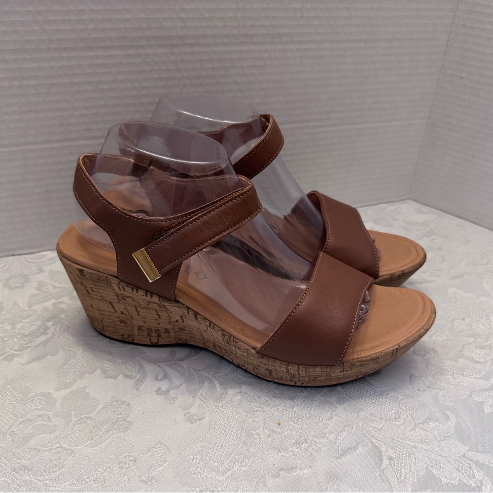 NAOT Summer Platform Cork Wedge Sandal Caramel Leather Size 42/11 Comfort Shoe